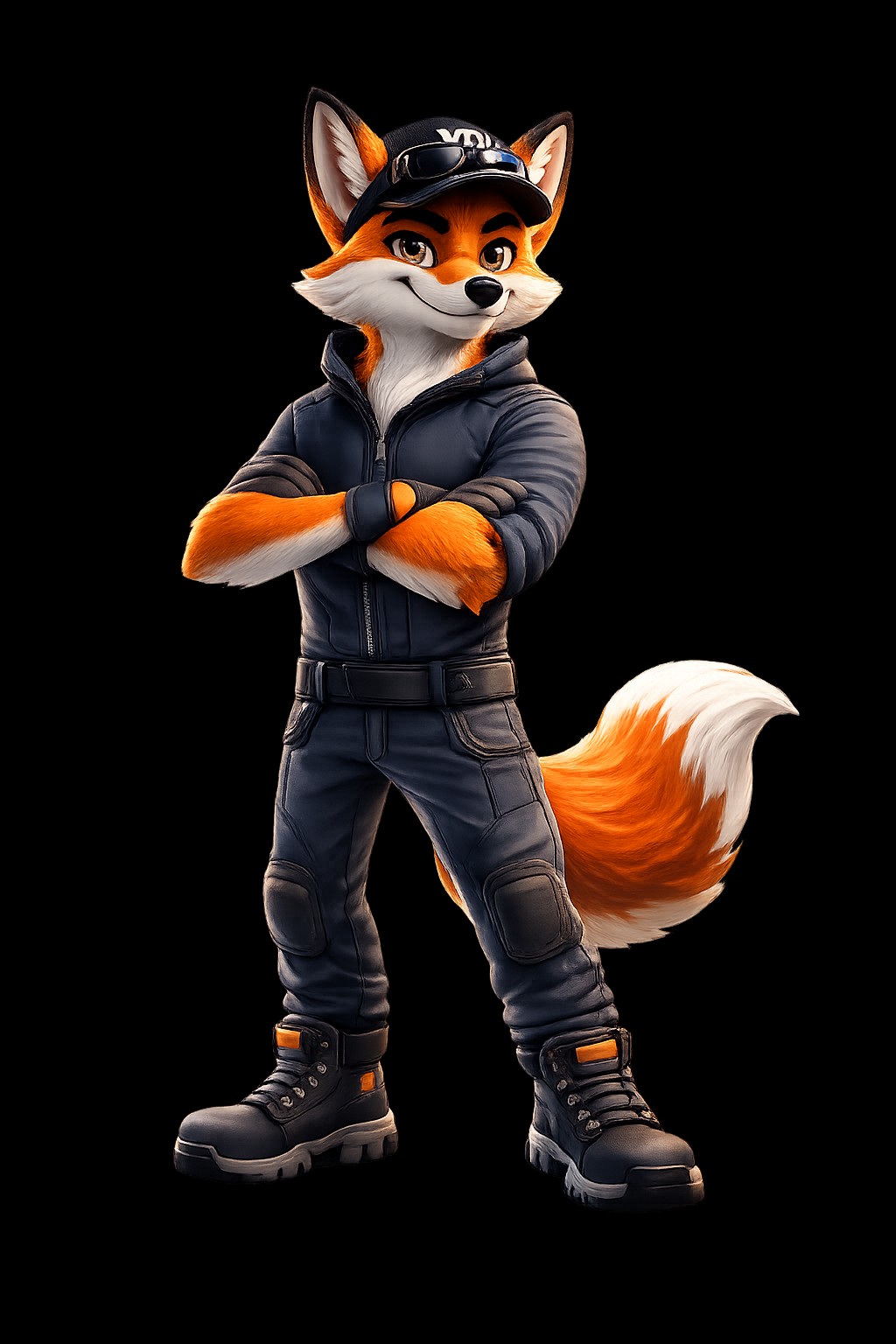 Le renard mascotte de RG Loisirs, en tenue de technicien